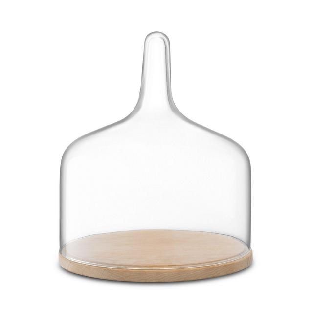 LSA Glass Cloche Dome with Oak Base, 12"