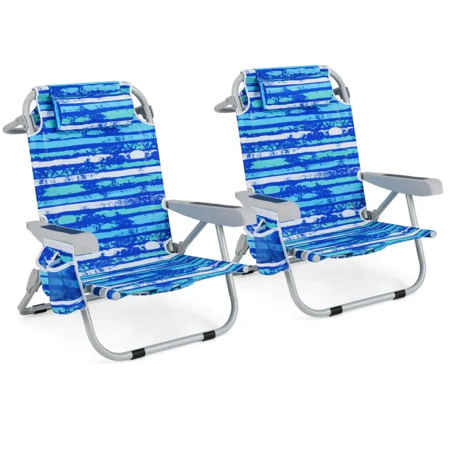 Costway 2 PCS Folding Beach Chair Lightweight Aluminum Camping Chair with Storage Bag Navy
