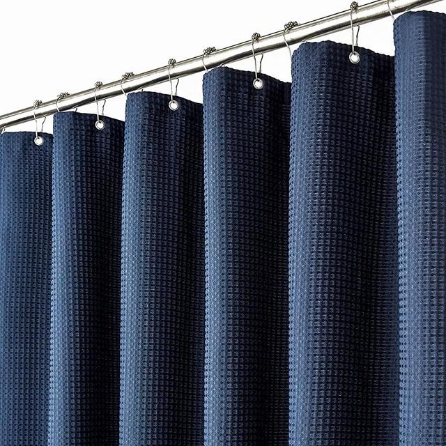 Dynamene Navy Blue Shower Curtain - Waffle Weave Heavy Duty Thick Fabric Shower Curtains for Bathroom, 256GSM Hotel Spa Luxury Weighted Polyester Cloth Bath Curtain Set with 12 Plastic Hooks,72x72