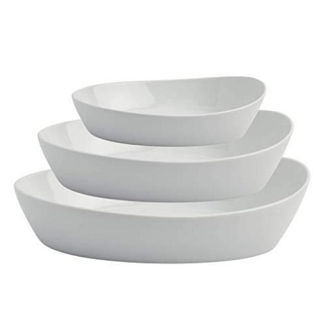 Denmark White Porcelain Chip Resistant Scratch Resistant Commercial Grade Serveware, 3 Piece Oval Serving Bowl Set