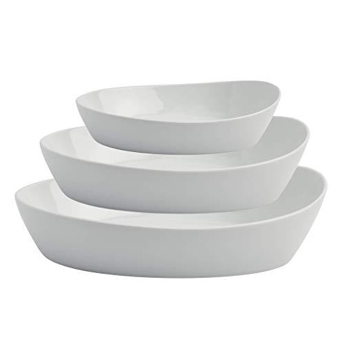 Denmark White Porcelain Chip Resistant Scratch Resistant Commercial Grade Serveware, 3 Piece Oval Serving Bowl Set