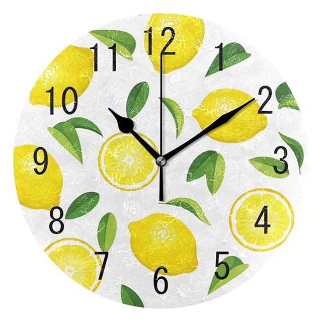 ALAZA Home Decor Summer Lemon Fruit Leaves 9.5 inch Round Acrylic Wall Clock Non Ticking Silent Clock Art for Living Room Kitchen Bedroom