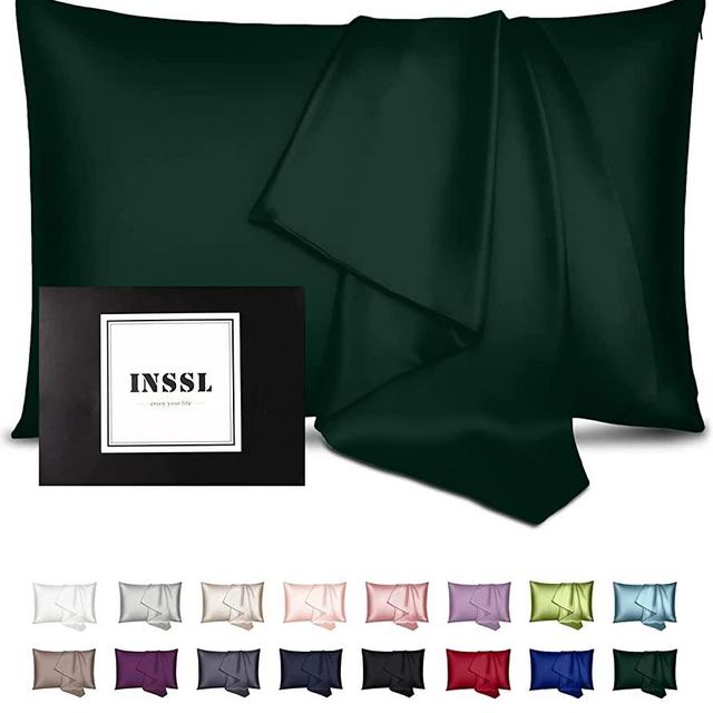 INSSL Silk Pillowcase for Women, Mulberry Silk Pillowcase for Hair an Skin and Stay Comfortable and Breathable During Sleep(Dark Green,Standard)