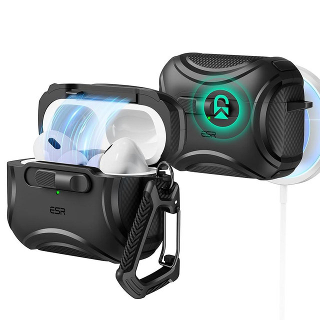 ESR for AirPods Pro Case (2023/2022/2019, 2nd/1st Gen), Compatible with AirPods Pro 2nd Generation (USB-C/Lightning Cable), Effortless MagSafe, Drop-Proof Lock, Easy Open, Cyber Series, Black