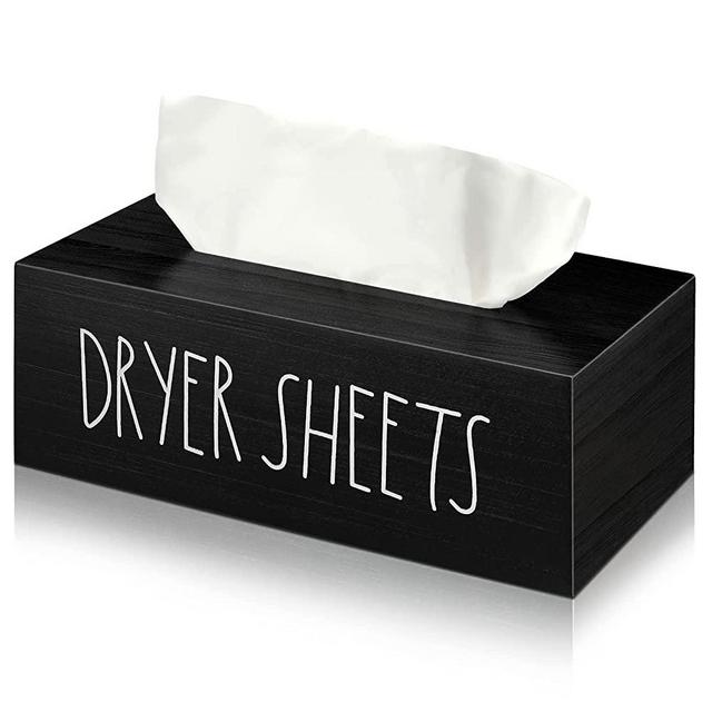 Dryer Sheet Dispenser Laundry Sheet Holder Rustic Farmhouse Style Dryer Sheet Container Fabric Softener Sheet Container Holder for Laundry Room Organization Decorations (Black,Wood)