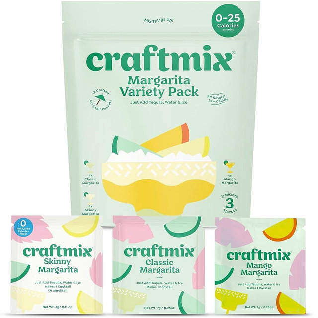 Craftmix Margarita Variety Pack, Makes 12 Drinks, Skinny Cocktail Mixers, Instant Mix Mocktail Kit, Real Fruit, Vegan Low Carb Non-GMO, Dairy Free, Gluten Free, Easy to Mix