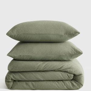 Organic Luxe Waffle Duvet Cover Set in Olive-Queen