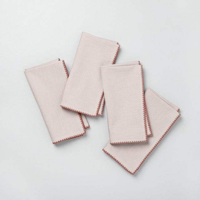 4ct Napkin with Decorative Stitch Light Pink - Hearth & Hand™ with Magnolia