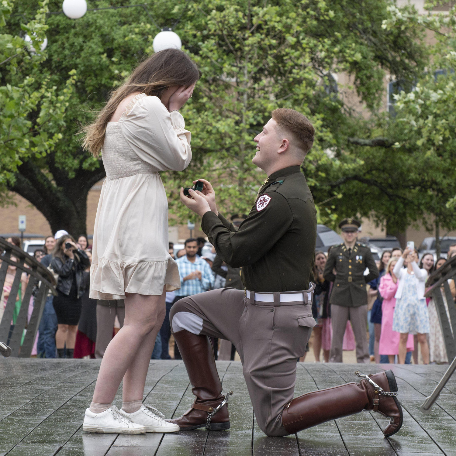 With Aggie Ring Day happening the same day there was probably 1,000+ people in Aggie Park this morning. They were all whooping and clapping with us. That's the Aggie Family.