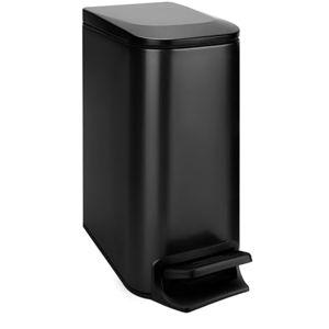2 TIPGO Slim Bathroom Trash Cans with Lid Soft Close, Step Pedal, 6 Liter / 1.6 Gallon Stainless Steel Trash Bin, Small Garbage Cans for Bedroom (Matte Black)
