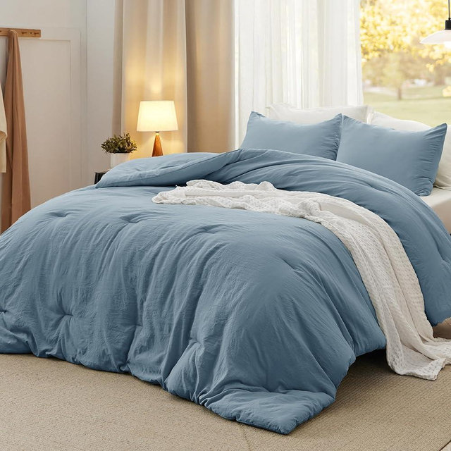 Bedsure Oversized King Size Comforter Set, Mineral Blue Soft Prewashed Bedding for All Seasons, 3 Pieces GentleSoft™ Bed Set, 1 Lightweight Comforter (120"x98") and 2 Pillowcases (20"x36")