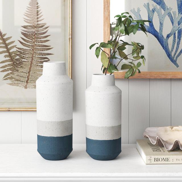 2 Piece Judith White/Gray/Blue Wood Table Vase Set