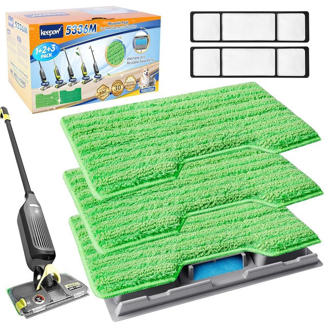 KEEPOW Reusable Mop Pads Refills, Vacmop Replacement Pads Compatible with Shark Vac Mop VM252 VM200 VC205 VM250 /QM250 VM190 VM200P12, Hardwood Floor Mop Pad with Upgraded Dirt Chamber (1+2+3 Pads)