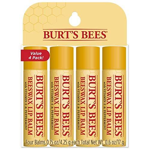 Burt's Bees 100% Natural Moisturizing Lip Balm, Original Beeswax with Vitamin E & Peppermint Oil 4 Tubes (Packaging May Vary)