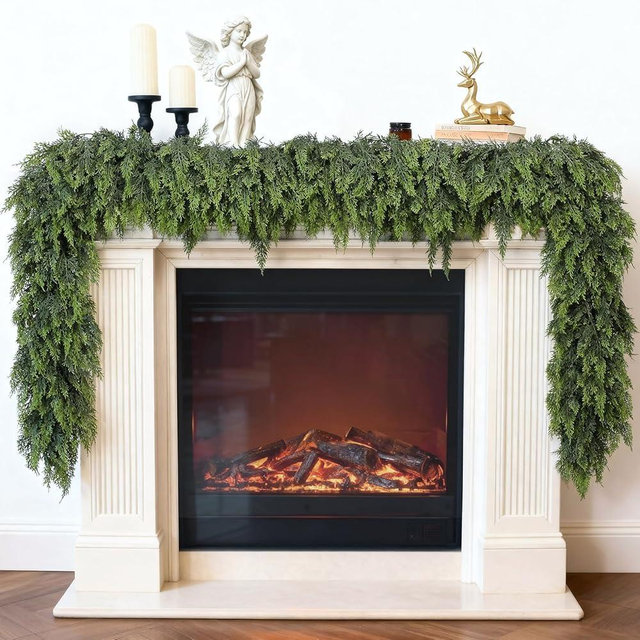 Real Touch Christmas Cedar Garland -6ft Artificial Garlands Faux Cedar Fake Pine Needles Garland for Fireplace,Table,Window,Stairs,Mante,Holiday Indoor Outdoor Xmas Decor(1PCS)