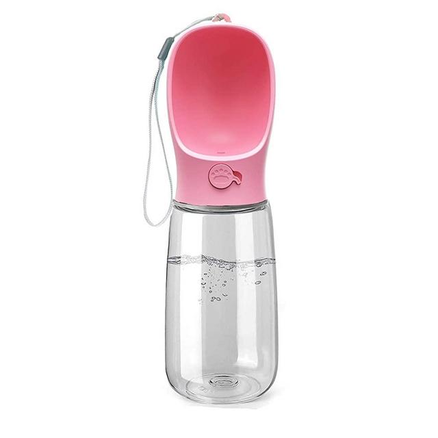 Kalimdor Dog Water Bottle, Leak Proof Portable Puppy Water Dispenser with Drinking Feeder for Pets Outdoor Walking, Hiking, Travel, Food Grade Plastic (19oz Pink)