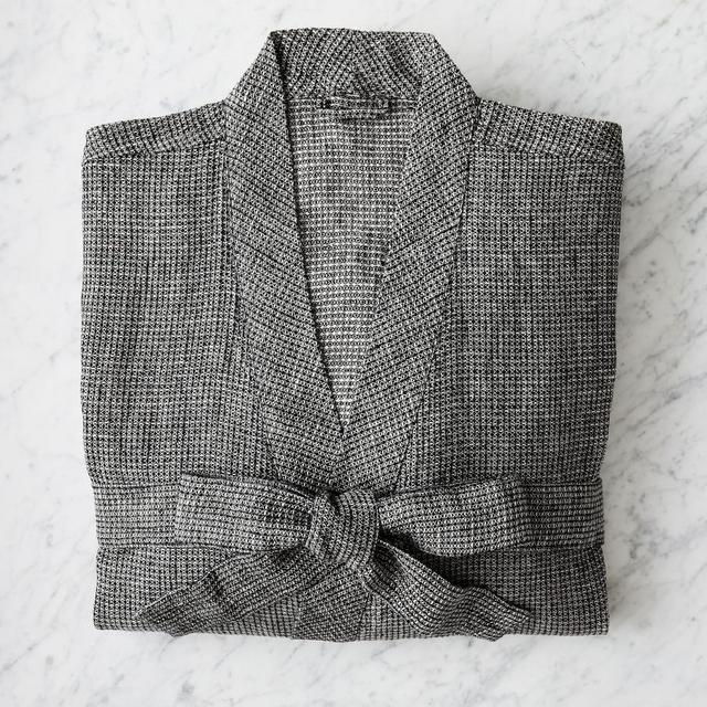 Charcoal Belgian Flax Linen Waffle Robe, Medium/Large