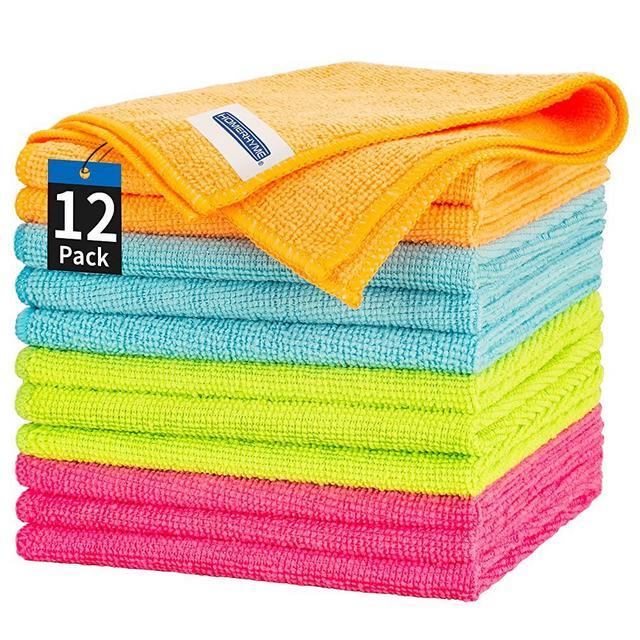 HOMERHYME Microfiber Cleaning Cloth - 12 Pack Cleaning Towels, 12.6" x 12.6" Dish Cloths, Lint Free, Non-Abrasive Dusting Cloth, Washable & Reusable,All Purpose Wash Cloth for Kitchen,Car,House,Office