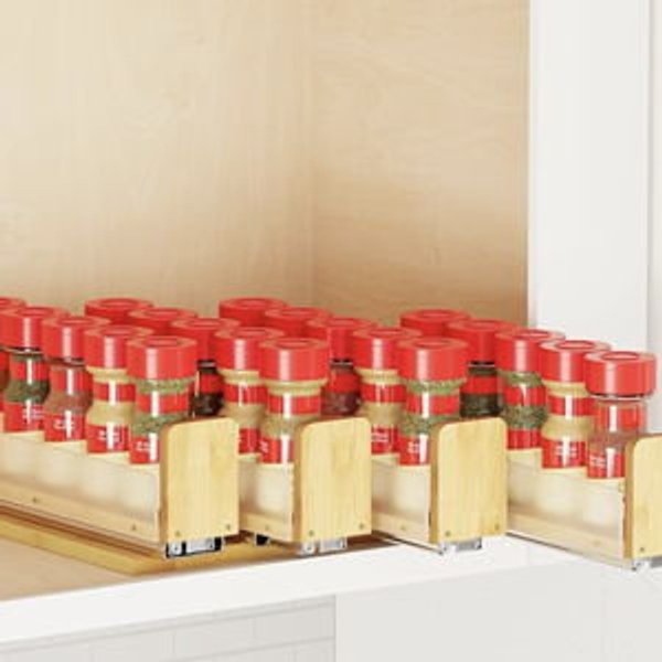 SpaceAid Bamboo Pull Out Spice Rack Organizer for Cabinet, Heavy Duty Slide Out Seasoning Kitchen Pantry Sliding Vertical Organization, 10.1" Wide, 4 Drawers(2" Wide), 1-Tier, Natural