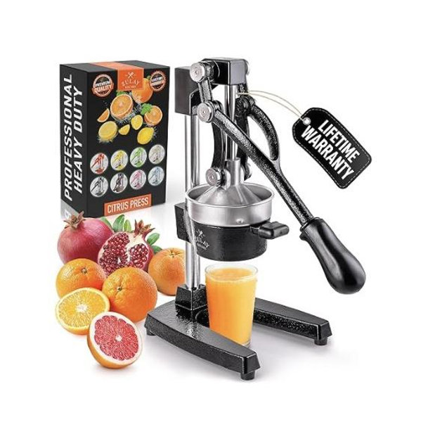 Zulay Kitchen Cast Iron Juicer - Easy-to-Clean Heavy-Duty Manual Juicer, Professional Citrus Juicer - Stainless Steel Lemon Squeezer - Manual Citrus Press & Orange Squeezer - Orange Juicer (Black)