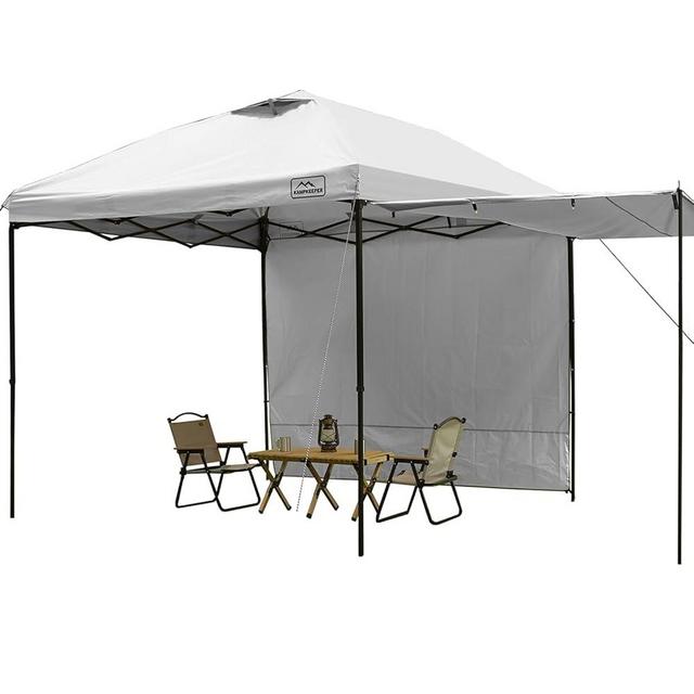 KAMPKEEPER 10x10 pop up canopy tent with 2 sidewalls Silver-coated,outdoor canopy tent for parties with 2 shelters,with 4 Poles, 4 Sandbags, 8 Ropes,12 Stakes,and 1 Roller Bags
