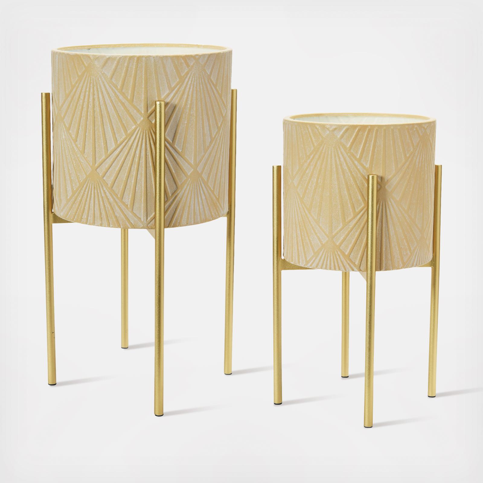 Modern Boho Geometric 4-Piece Metal Planter Set