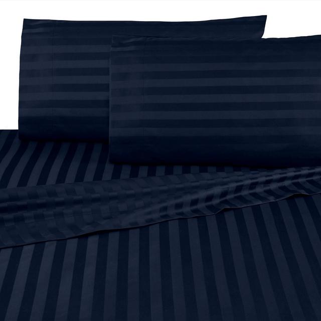 King 500 Thread Count Cotton Damask Sheet Set Navy - Martex