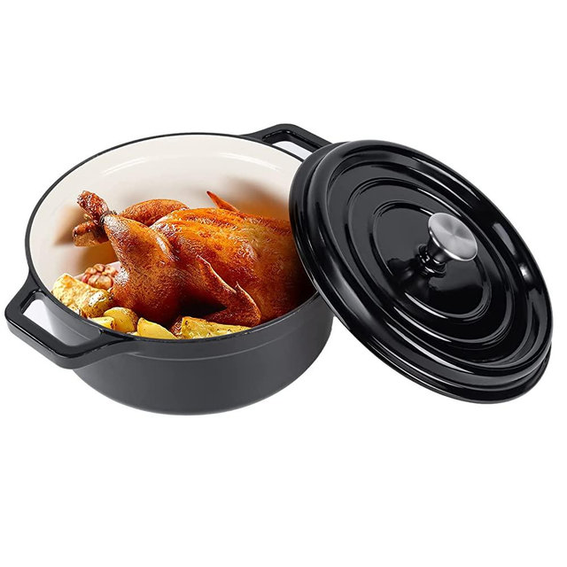 Miereirl 6.5 QT Enameled Dutch Oven Pot with Lid, Cast Iron Dutch Oven with Dual Handles for Bread Baking, Cooking, Non-stick Enamel Coated Cookware (Black)