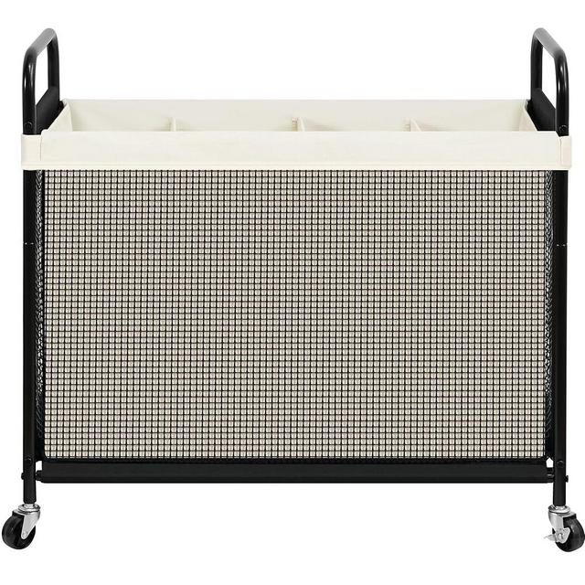 STO STO Laundry Hamper 4 Section, 140L Rolling Laundry Sorter Cart with Removable and Washable Liner Bag, Clothes Hamper with Wheels and Metal Handle for Laundry Room and Bedroom, Beige