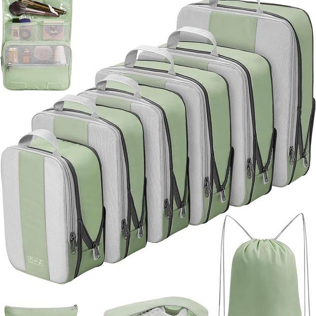 10 Set Compression Packing Cubes for Travel Essentials,Compressible Expandable Packing Cubes for Suitcase,OlarHike Luggage Organizer Bags for Travel,Handy Helper for Organizing Clothes(Matcha Green)