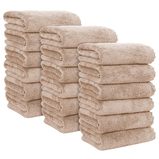 MOONQUEEN 18 Pack Premium Hand Towels - Quick Drying - Microfiber Coral Velvet Highly Absorbent Towels - Multipurpose Use as Hotel, Bathroom, Shower, Spa, Hand Towel 16 x 28 inches (Brown)