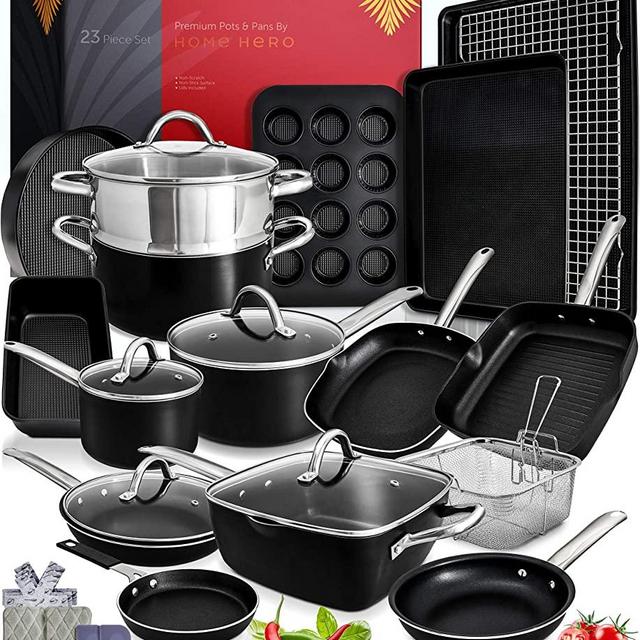 Kitchen Pots and Pans Set Nonstick Induction Cookware Sets -23pc Induction Pots and Pans for Cooking Kitchen Cookware Sets with Frying Pans Nonstick Pots and Pans Set Non Sticking Pan Set Cookware Set