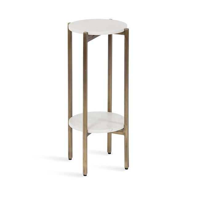 Kate and Laurel Moxley Modern Glam Round Tiered Side Table with Natural Marble Tabletops and Metal Framing for Living Room Decor, 11x11x25, Gold