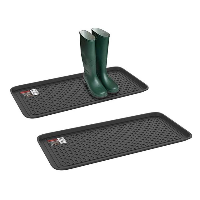 Stalwart 75-ST6102 Weather Boot Tray-Large Water Resistant Plastic Utility Shoe Mat for Indoor and Outdoor Use in All Seasons (Set of Two, Black), Single Pack