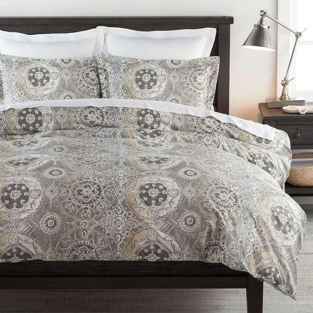 Gray Jacquelyn Medallion Sateen Duvet Cover, Full/Queen