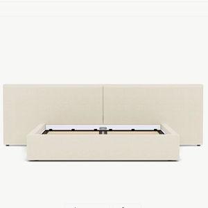 Ara King Bed. Snowdrift Color, Storage Bedframe, Extended Headboard