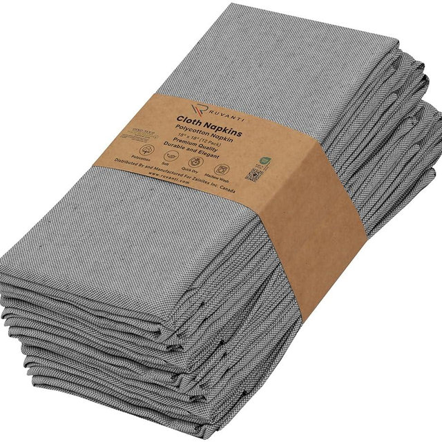 Ruvanti Cloth Napkins Set of 12, 18x18 Reusable Napkins Cloth Washable, Soft & Durable Table Napkins, Polycotton Chambray Dinner Napkins for Parties, Christmas, Thanksgiving, Weddings - Ombre Blue