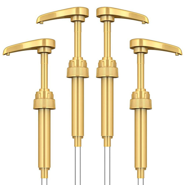 Neosoge Coffee Syrup Pump Dispenser, 4 Packs of Syrup Pump for 750ml/25.4 oz Syrup Bottle, Gold Pumps for Coffee Syrup Bottle, works with Torani, DaVinci, Jordans Skinny 750ml Syrups Bottles (Gold)