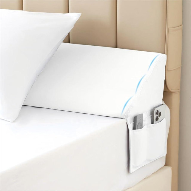MEGCXIT Queen Bed Wedge Pillow for Headboard, Bed Gap Filler, Triangle Pillow Wedge for Headboard Gap, Bolster Pillows for Beds, Anti-Slip Mattress Wedge Gap Filler, 60"×10"×6", White