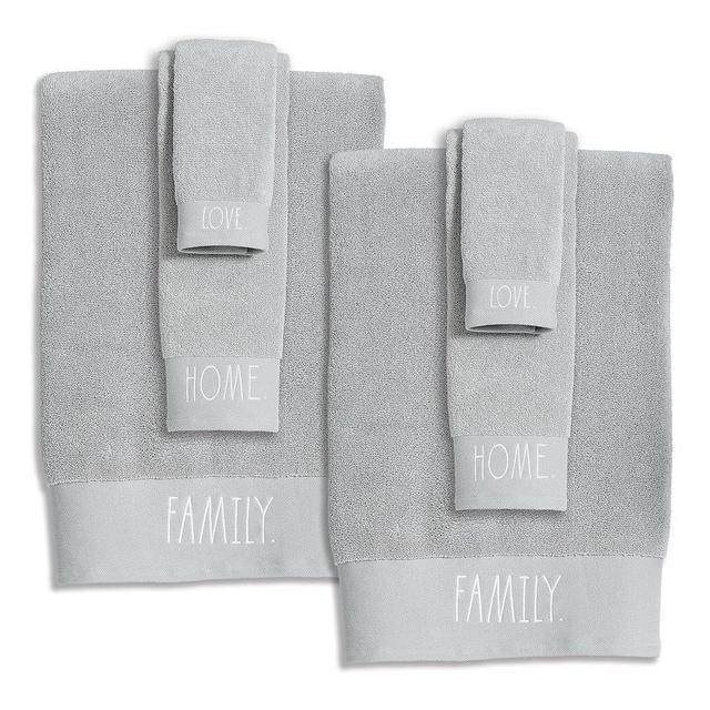 Rae Dunn 6-Piece Towel Set: Embroidered with Family, Love, Home - Luxurious Bath Essentials in Grey and White