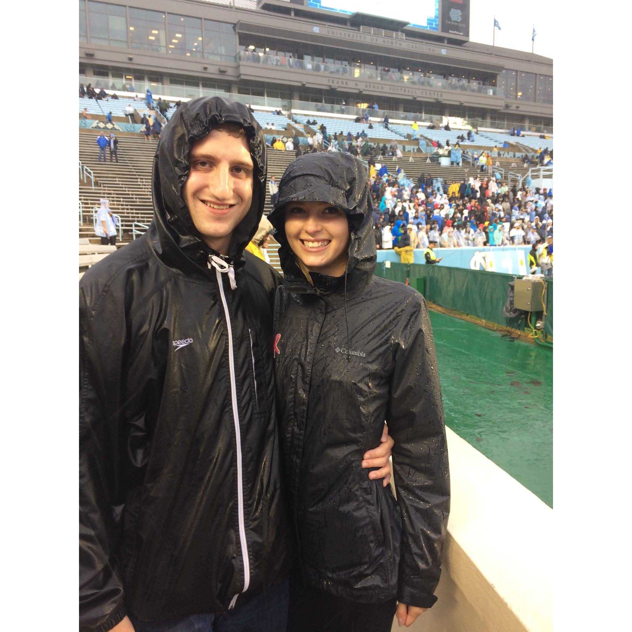 Syd's first UNC football game, which just happened to be during Hurricane Matthew! Chapel Hill, NC - Oct 2016