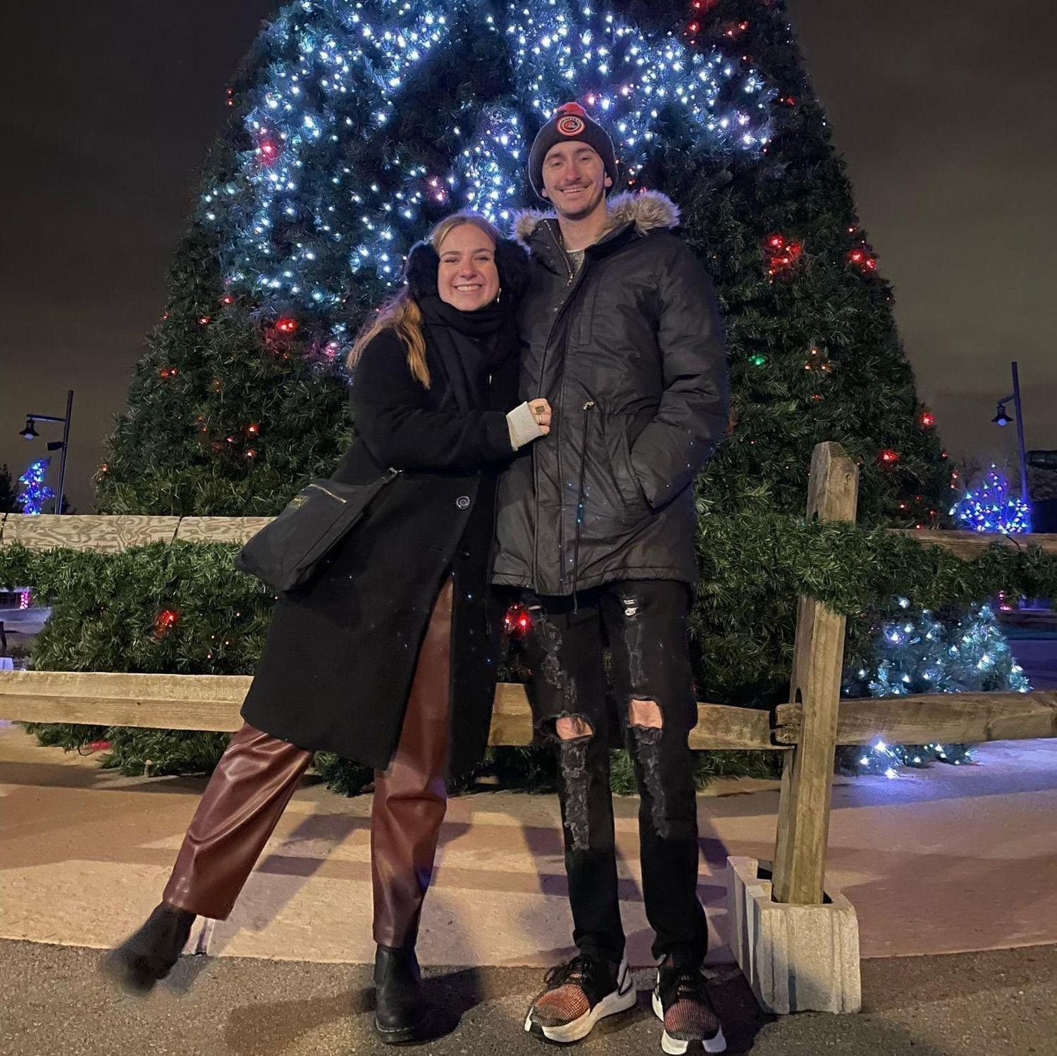 In a tradition started on the day they met, Matthew and Liz go to the holiday zoo lights each year (just so he can ask to hold her hand to keep it warm).
