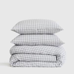 European Linen Gingham Duvet Cover Set in Blue Fog