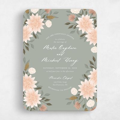 Green Rounded Wedding Invitation - Simeri Portrait