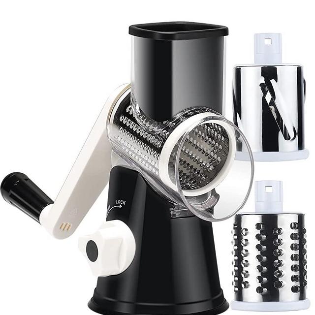 Ancevsk Manual Cheese grater with Handle, Round Mandoline Slicer Graters for Kitchen, Cheese Slicer Attachment (Black)