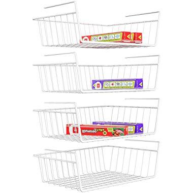 iSPECLE Under Shelf Basket, 4 Pack White Wire Rack, Wire Basket Under Shelf for Storage, Easy to Install