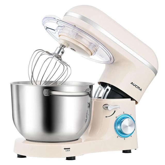 Aucma Stand Mixer, 6.5QT 660W 6-Speed Tilt-Head Food Mixer, Kitchen Electric Stand Mixer with Dough Hook, Wire Whip & Beater (Almond Cream, 6.5QT)