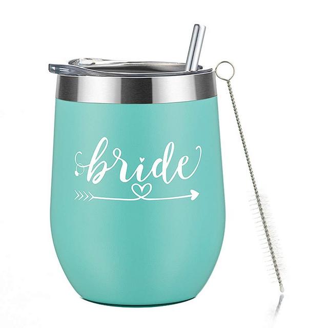 Bride Wine Tumbler | 12 oz Stainless Steel Wine Tumbler with Lid and Straw | Best Funny Personalized Gifts for Bride, Bride To Be, Wedding, Engagement, Bridal Shower and Bachelorette Gift