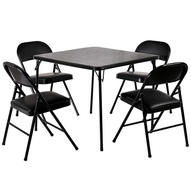 VECELO Portable Folding Card Table Square and Chair Sets with Collapsible Legs & Vinyl Upholstery (5 PCS), Metal, Black