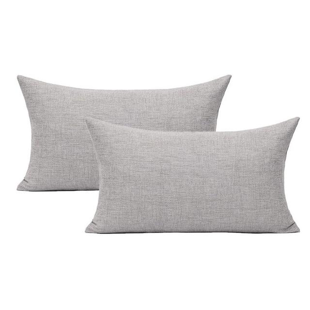 All Smiles Light Gray Lumbar Pillow Covers 12"x20" Set of 2 Solid Patio Throw Pillow Covers for Sofa Couch Bed